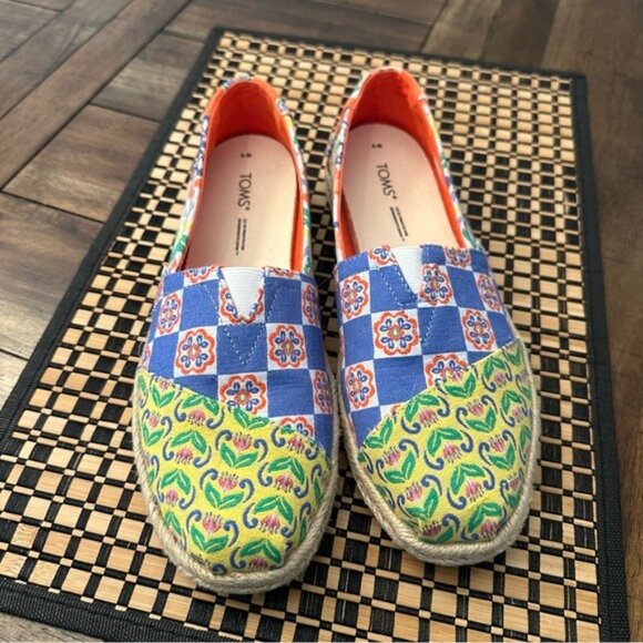 TOMS Alpargata Rope Espadrille Jacquard - Red Multi Mediterranean Tiles Size 9 - Picture 3 of 11